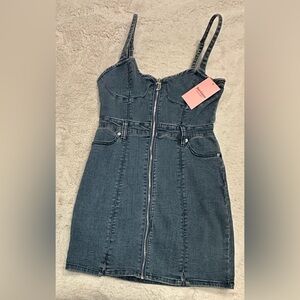 NWT Juicy Couture Denim Sweetheart Neckline mini Dress dark Wash size S